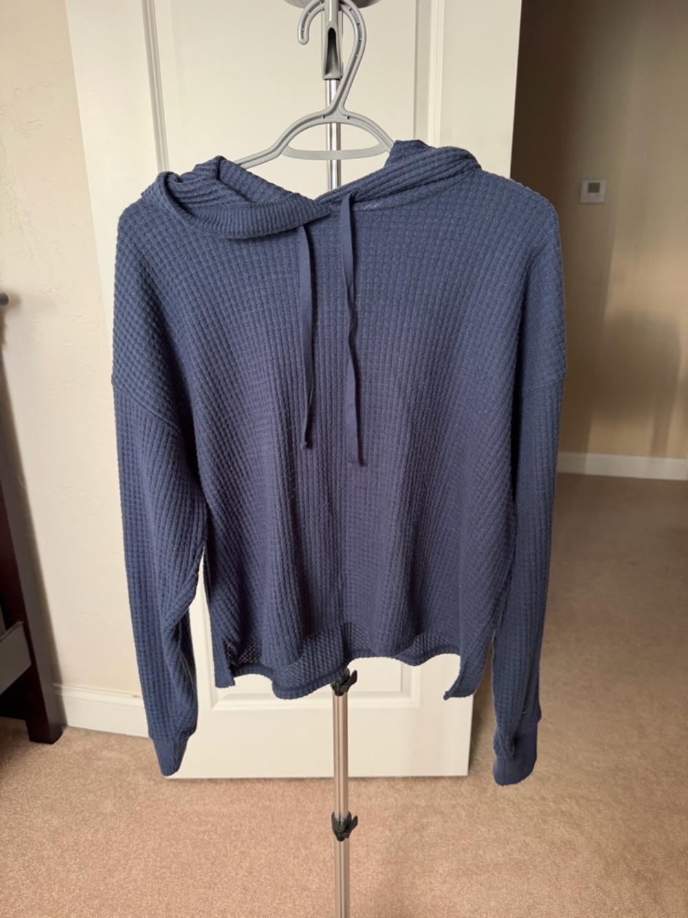 Lucky Brand Navy Waffle-Knit Hooded Crew Sweater
